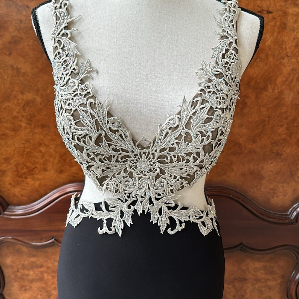 Stunning LaFemme Black & Silver Prom Dress - Picture 5 of 17